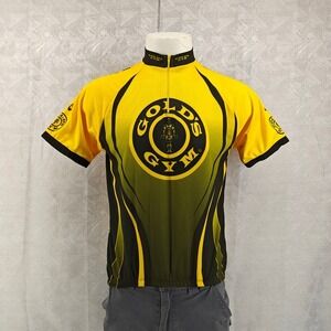 Gold's Gym Cycling Jersey Mens Medium Yellow Graphic Gym-Dri Bike Shirt Training